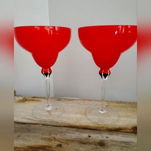 Pier 1 margarita glasses set of 2 red Handpainted hand blown